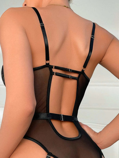 Seksi Transparan Çiçek Desenli Fantezi Jartiyer Takımı