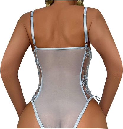 Sexy Flower Kadın Çiçek Desenli Transparan Bodysuit