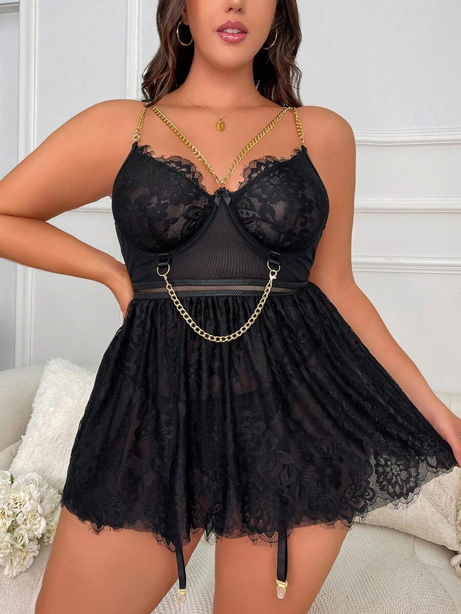 Siyah Büyük Beden Mini Gecelik