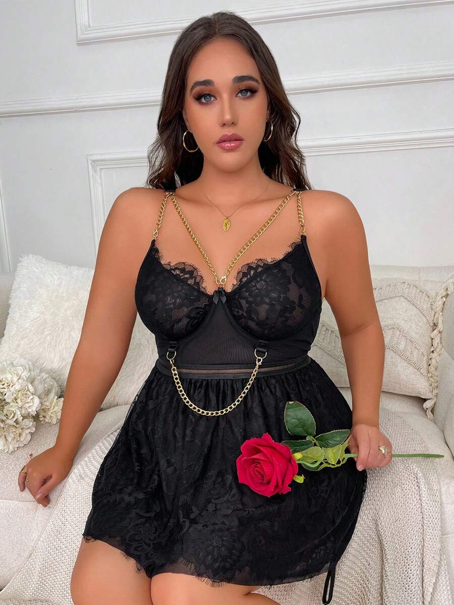 Siyah Büyük Beden Mini Gecelik