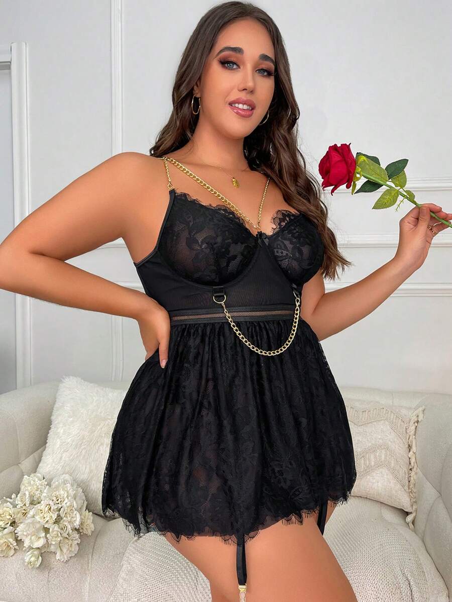 Siyah Büyük Beden Mini Gecelik