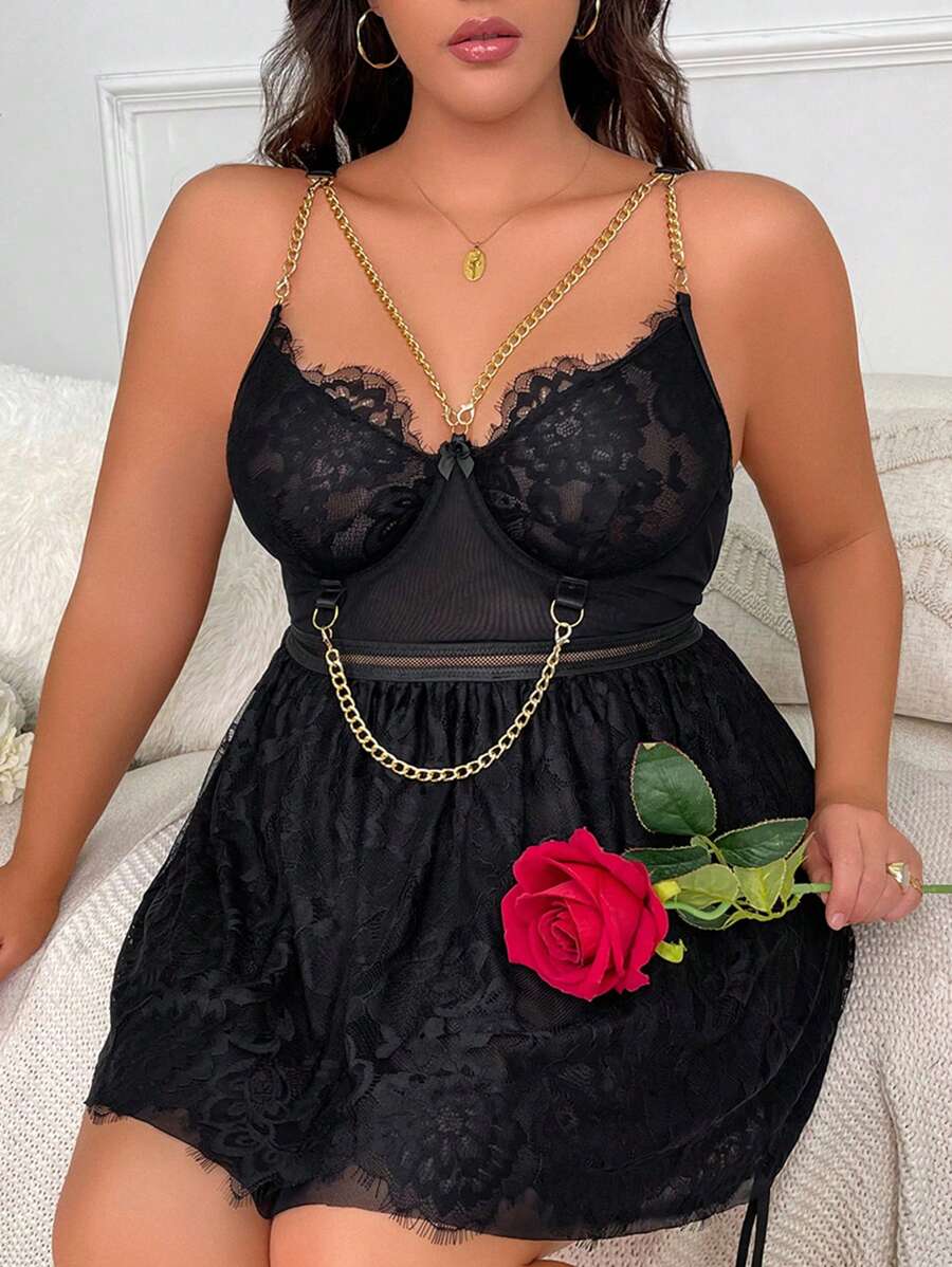 Siyah Büyük Beden Mini Gecelik