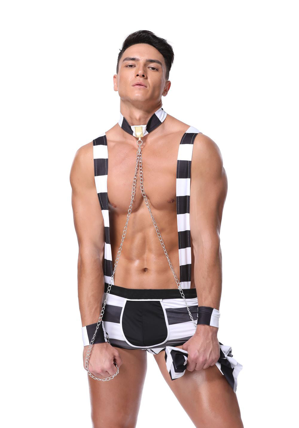 Erkek Hapishane Mahkum Cosplay Boxer Kelepçe Fantezi Kostüm